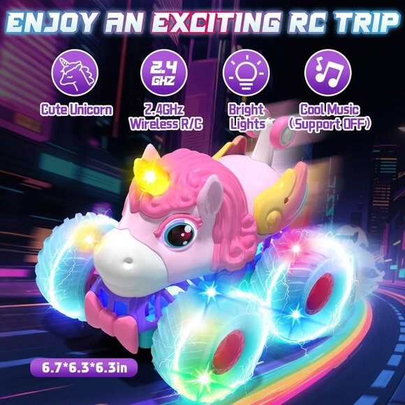 Remote Control Car for Girls 360° Rotating Unicorn Monster Truck RC 4WD Gift - Picture 3 of 9